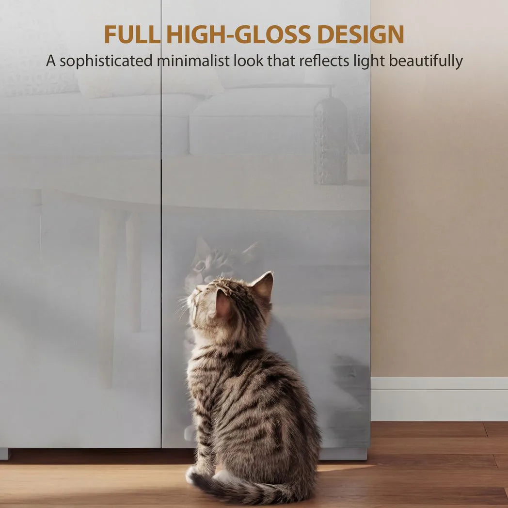 HOMCOM 180 cm Tall Kitchen Cupboard, Pantry Storage Cabinet with Soft Close Doors and Adjustable Shelves, High Gloss Grey
