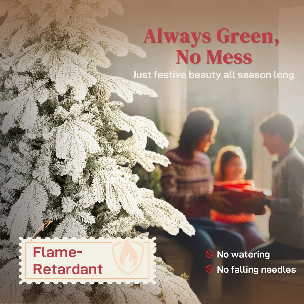 HOMCOM 5ft Super Flocked Christmas Tree - Green/White