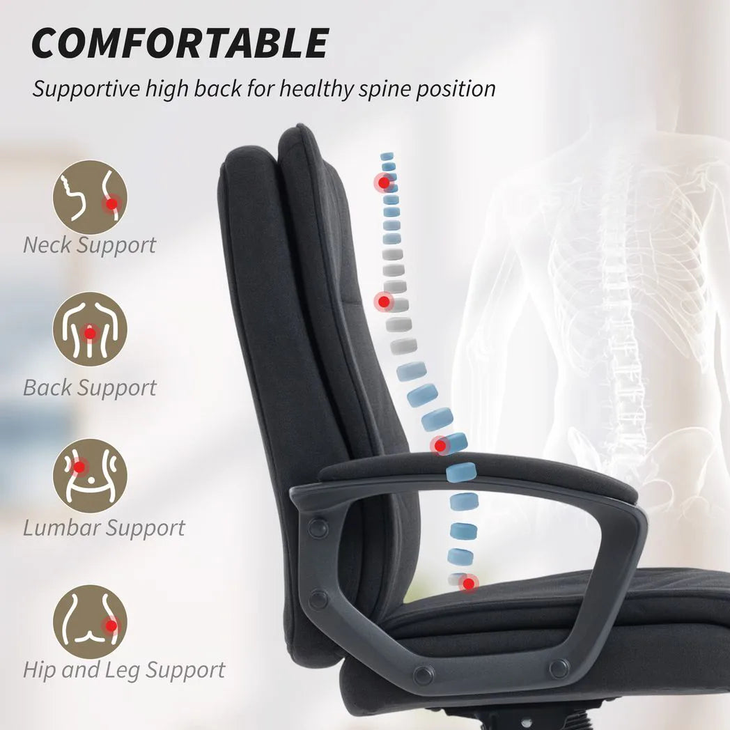 HOMCOM Linen-Look Double-Padded Office Chair - Black