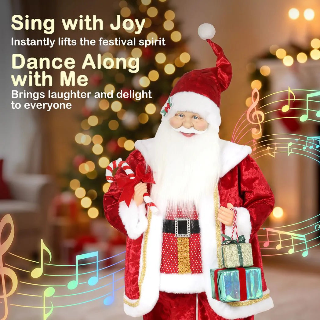 HOMCOM 120cm Life Size Singing Dancing Santa Claus, Standing Musical Animated Santa with Gift and Candy Cane, Posable Arms, Handcrafted, Sound Touch Activated, Moving Christmas Figure Decoration