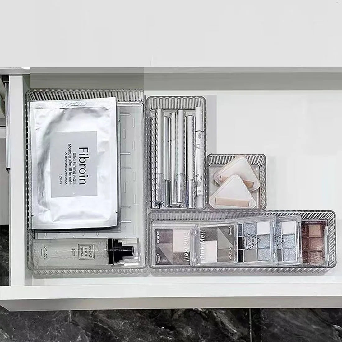 11pcs Drawer Organiser Set Clear Makeup Trays Plastic Desk Drawer Dividers Boxes