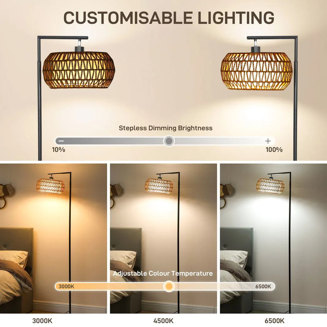HOMCOM Boho Dimmable Floor Lamp - Black