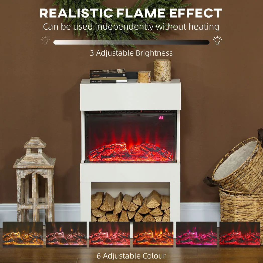 HOMCOM 19" Electric Fireplace with Surround, 3D Flame Effect, 6 Colours & 3 Brightness Levels, 1000W/2000W White Electric Fire and Mantel Reach up to 30? Space with Remote & Timer, 3 Sided View