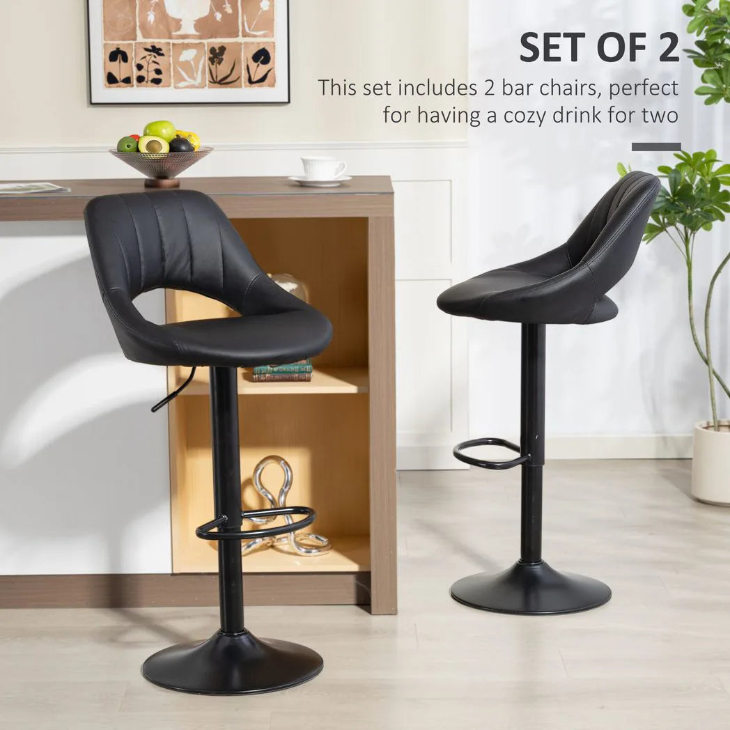 HOMCOM Set of Two Faux Leather Bar Stools - Black