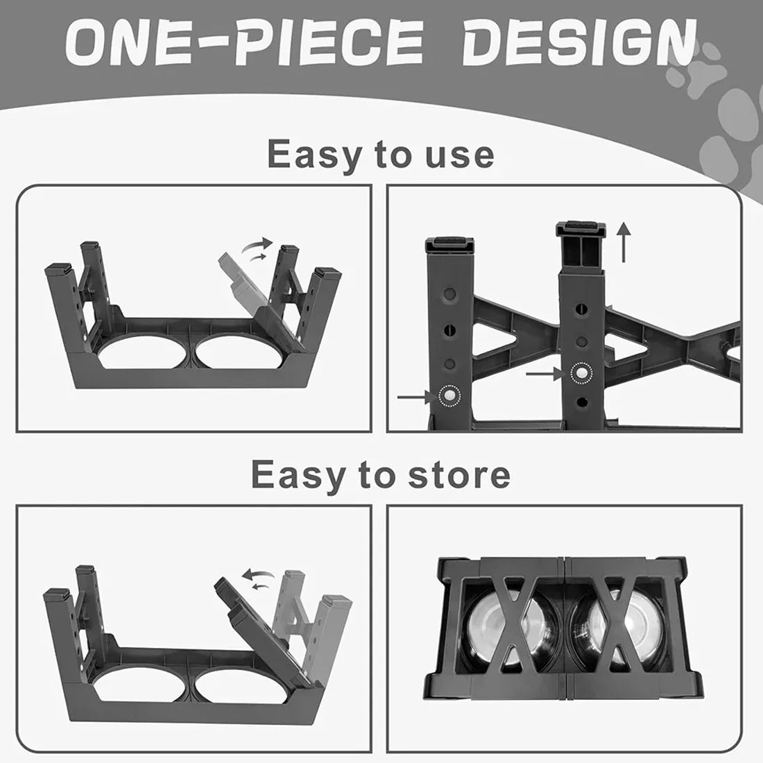 Large Dog Food Feeding Stand Station Stainless Steel Double Raised Bowls Feeding
