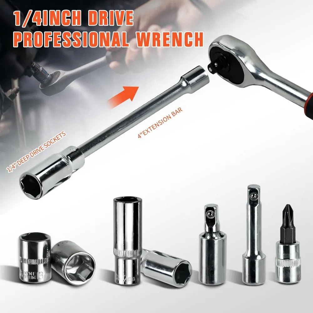 53 Pcs 1/4" Drive Socket Set&Tool Sets Ratchet Wrench Set with Bit Socket Set UK