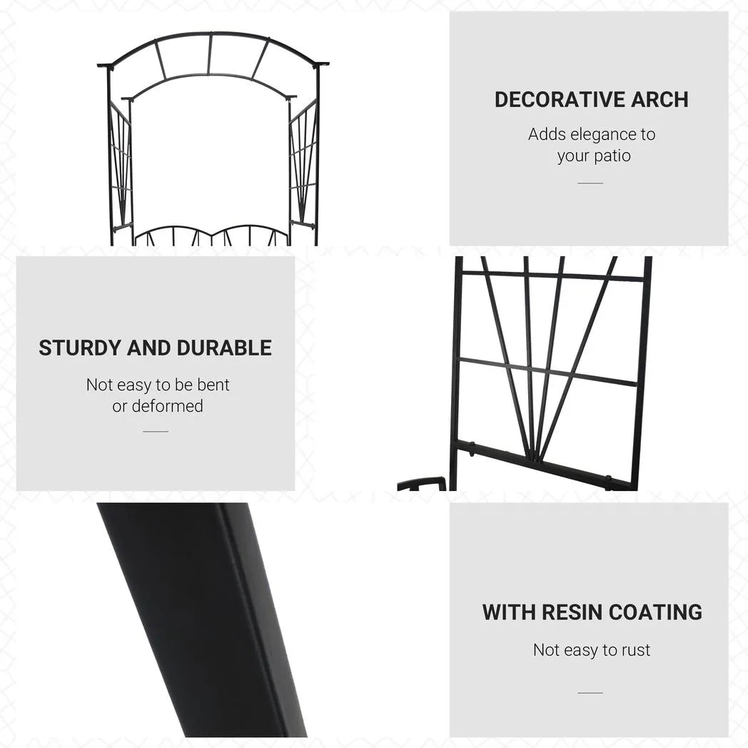 Outsunny Garden Bench, 2 Seater Outdoor Patio Bench, Metal Garden Loveseat with Arch for Vines and Climbing Plants, Black