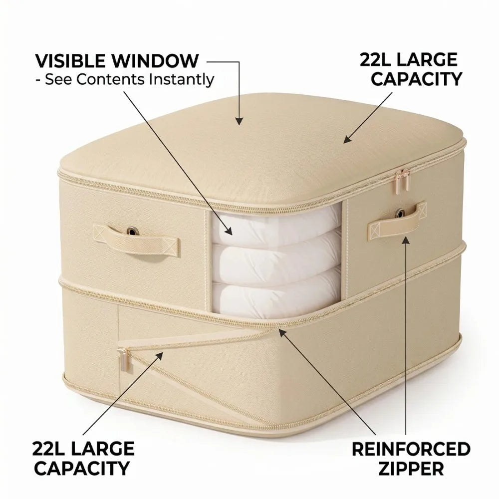 NEW 4x Clothes Storage Bags With Zips Bedroom Large Collapsible Storage Box Bedding UK-Beige