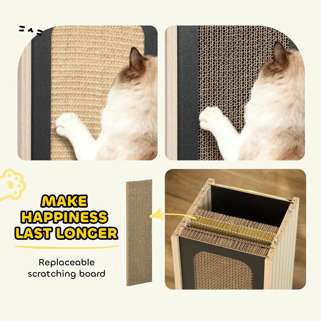 PawHut 63cm Cat Scratching Post, Cat Scratcher with Replaceable Scratching Board, Top Perch, Sisal Scratch Mat, Oak