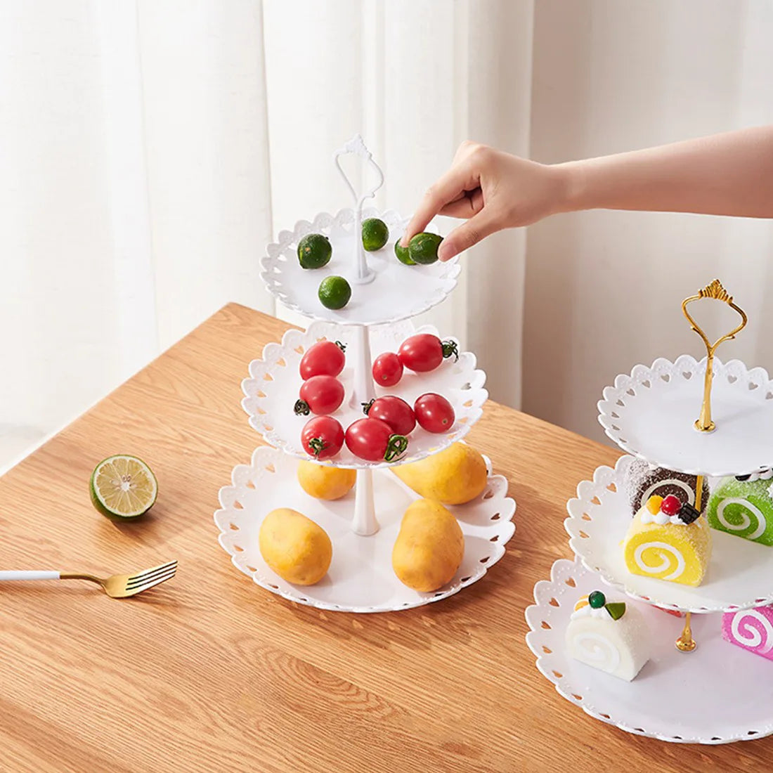 6pcs Cake Stand Afternoon Tea Wedding Plates Party Embossed Tableware Holder-white