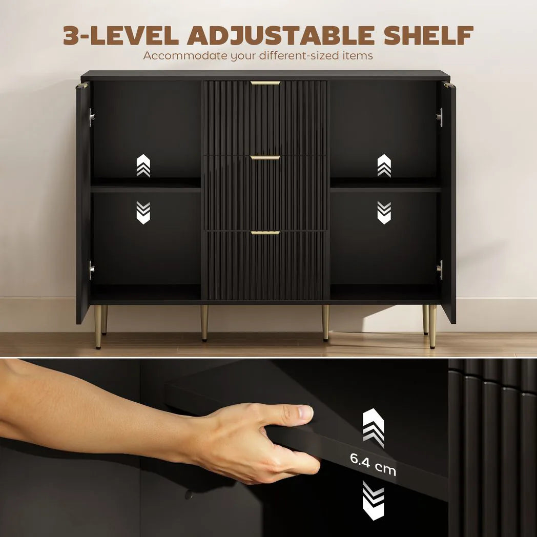 HOMCOM 2-Door Sideboard with 3 Drawers and Adjustable Shelves - Black