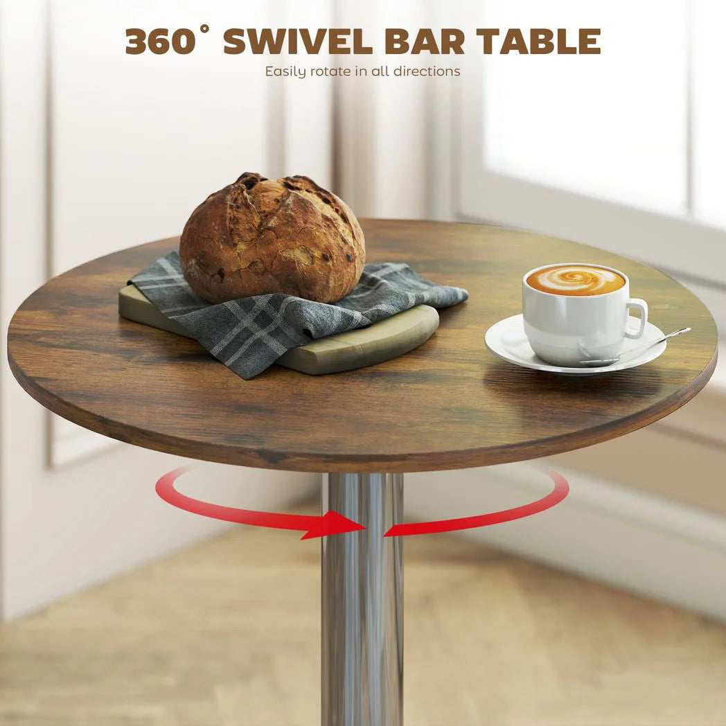 HOMCOM Round Bar Table, 360 Degree Swivel Counter Pub Table with Adjustable Height, for Kitchen, Cafe, Rustic Brown