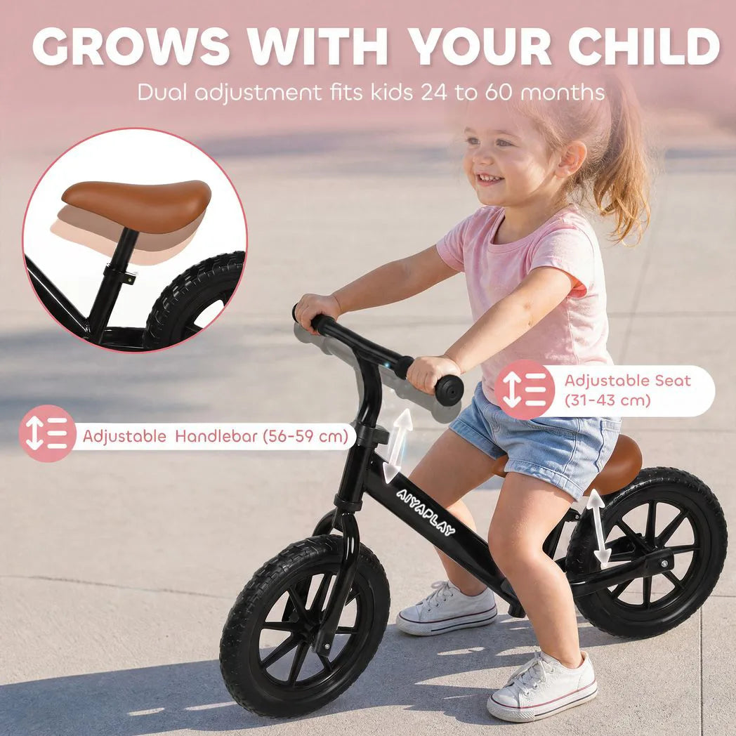 AIYAPLAY 11.2" Balance Bike for 2-5 Years, Toddler Bike with Lighting Wheels, Adjustable Seat & Handlebar, Black