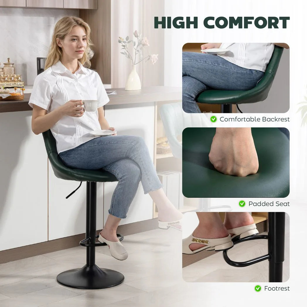 HOMCOM Set of Two Faux Leather Bar Stools - Dark Green