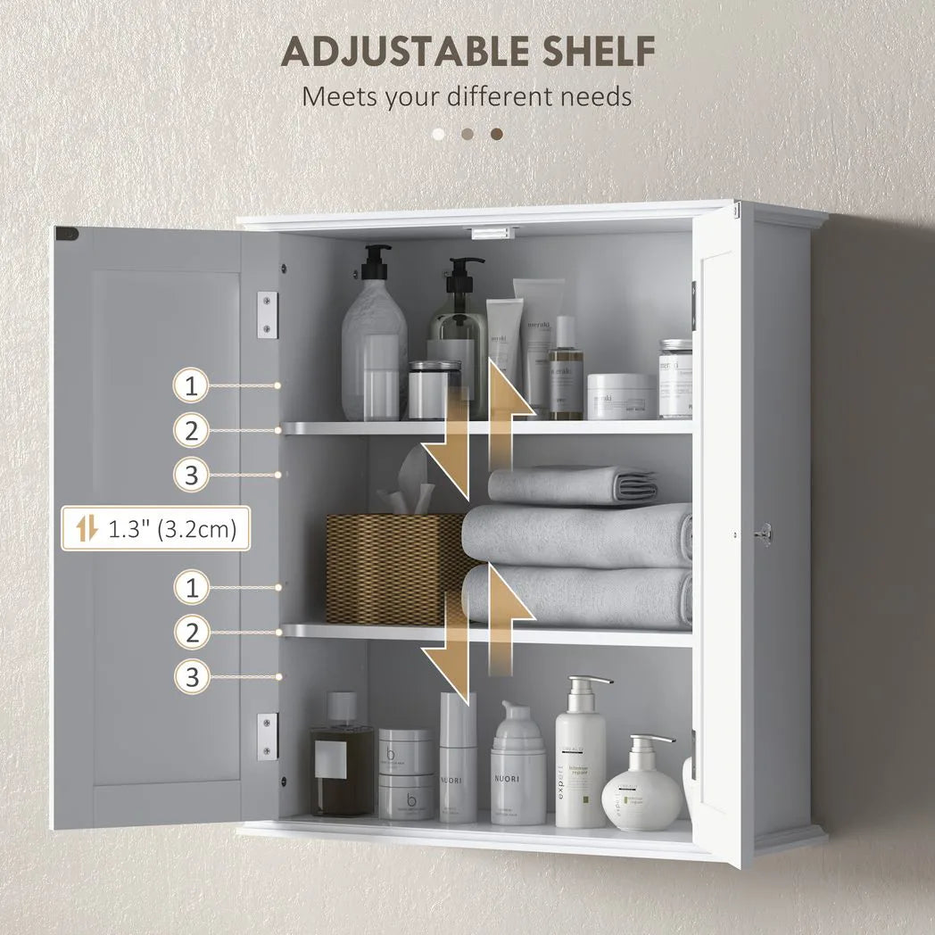 HOMCOM Bathroom Wall Cabinet, 3-Tier Wall-Mounted Bathroom Storage Cabinet with Adjustable Shelf, White
