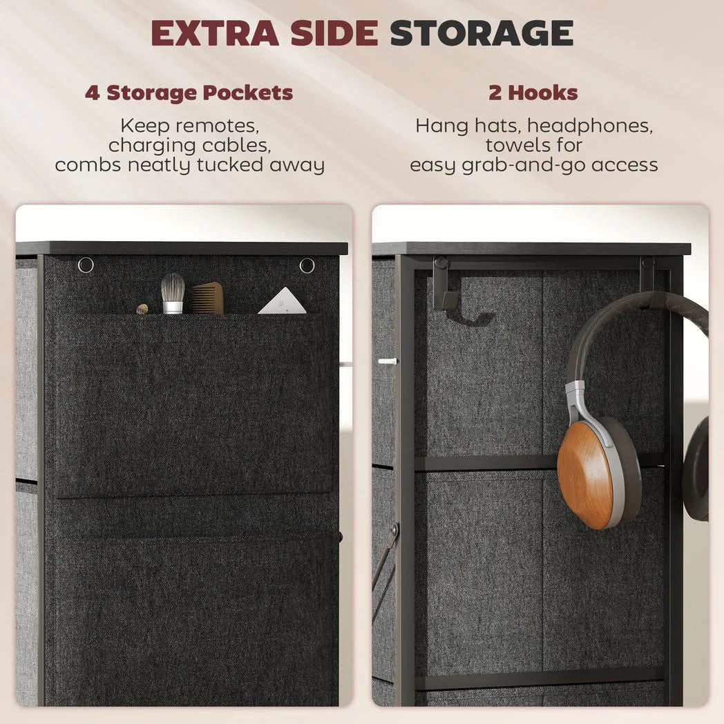 HOMCOM Chest of Four Fabric Drawers - Charcoal Grey