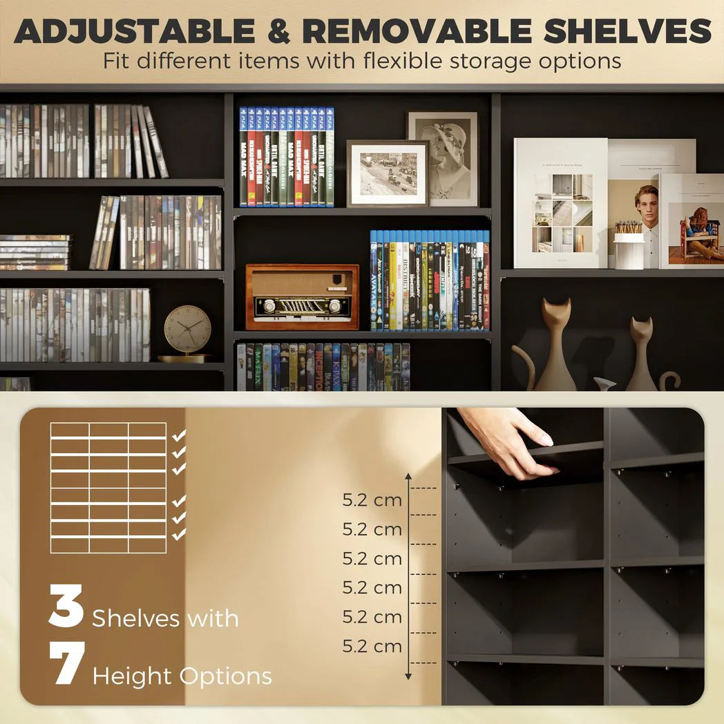 HOMCOM 1032 CD/594 DVD Storage Unit, Blu-ray Media Storage Shelf with 24 Compartments and 18 Adjustable Shelves, Black