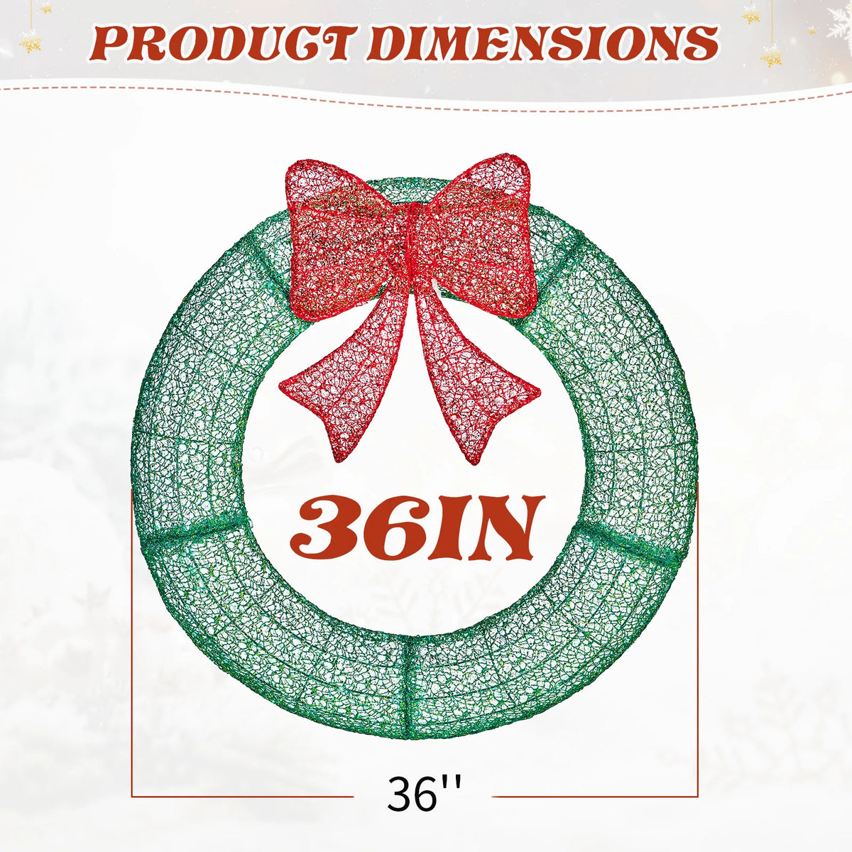 36in Pre-lit Outdoor Christmas Wreath Decoration, Lighted Metal Wreath with Red Bow, Remote Control LED Lights with Timer, for Front Door Gate Wall Indoor Outdoor Holiday Party