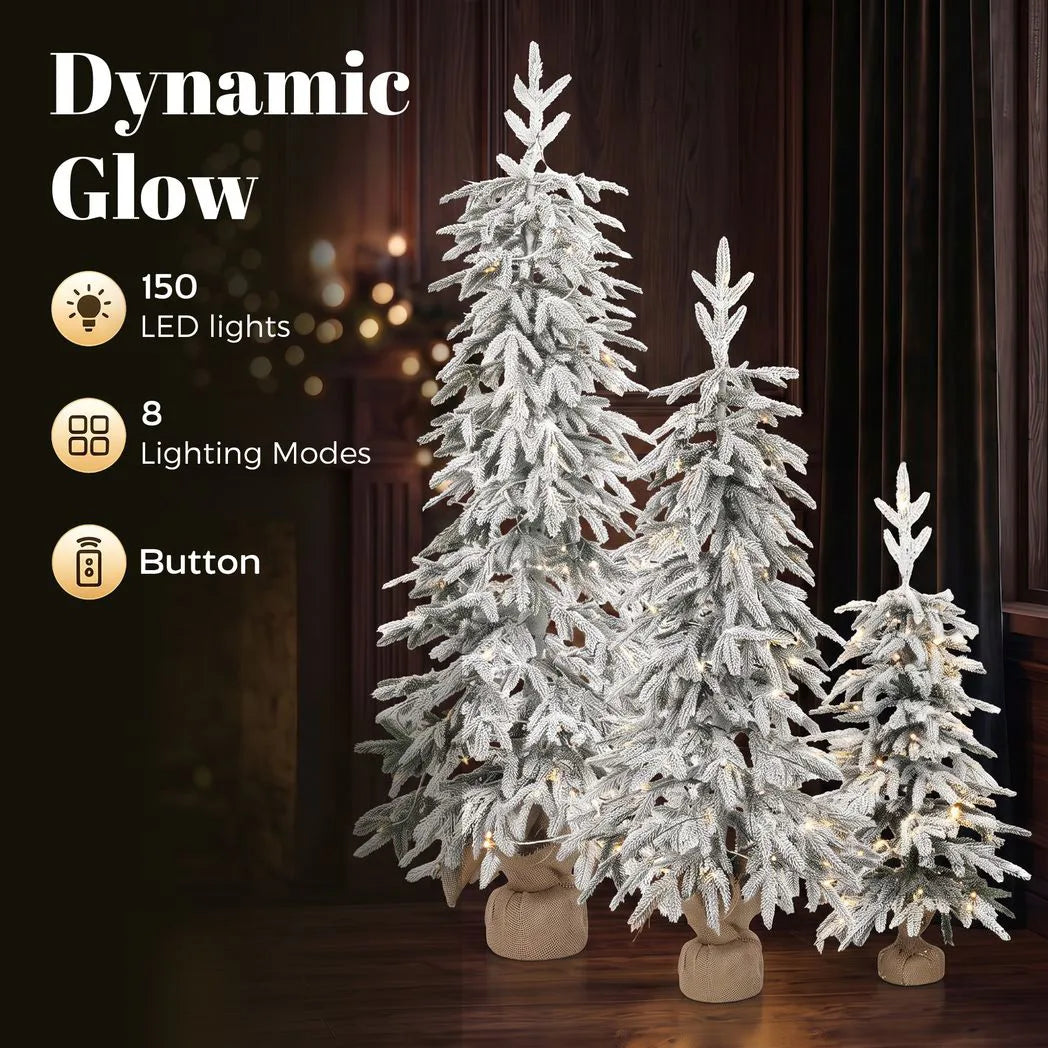 HOMCOM Prelit Flocked Artificial Christmas Tree Set of 3 Snowy Xmas Tree Warm White LED Lights (3FT??)