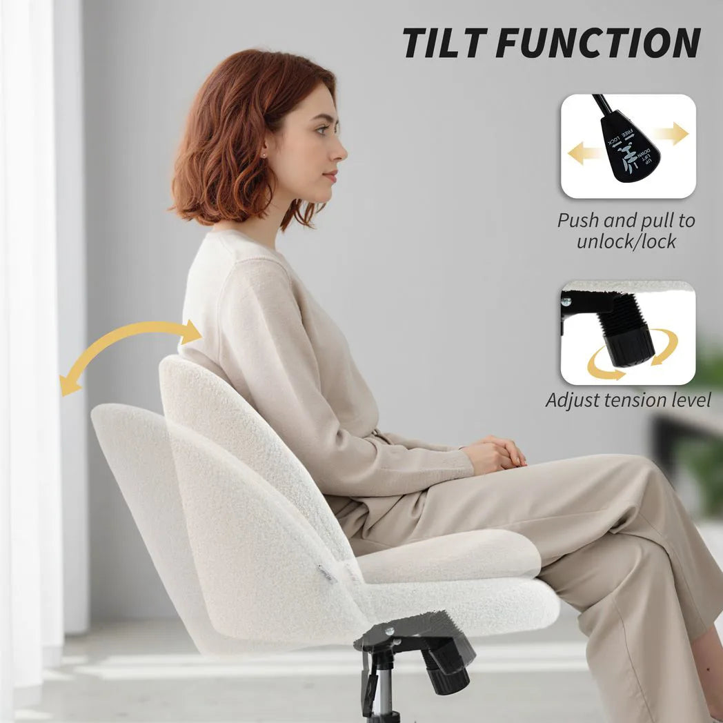 HOMCOM Teddy Fleece Office Chair with Wheels - Cream White