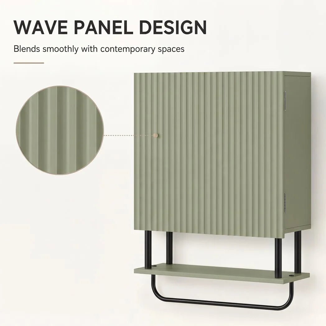 HOMCOM Bathroom Wall Cabinet Modern Space Saver Wall Mounted Cabinet Doors Storage Green
