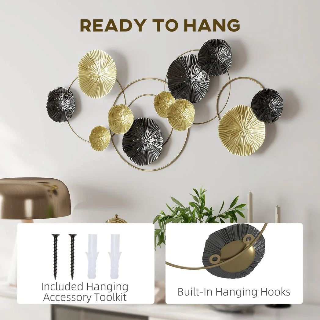 HOMCOM Metal Wall Art, Modern Hanging Wall Decor with Multi-Disc Design for Living Room