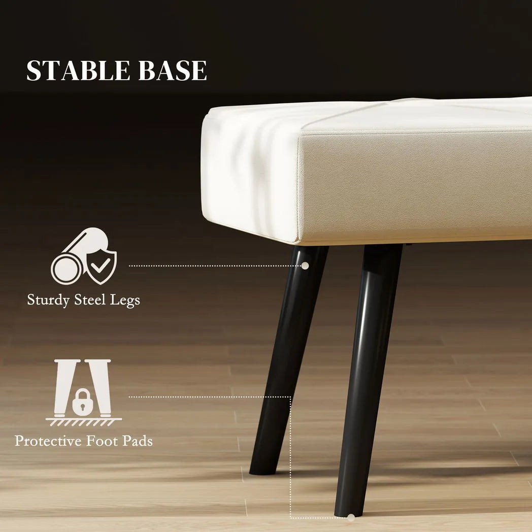 HOMCOM Upholstered Hallway Bench, End of Bed Bench with X-Shape Design and Steel Legs, Cream