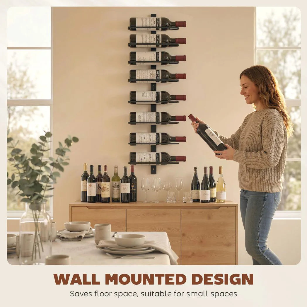 HOMCOM Wall Mounted Wine Rack, 8 Tier Metal Wine Display Rack, Storage Holder for Kitchen, Black