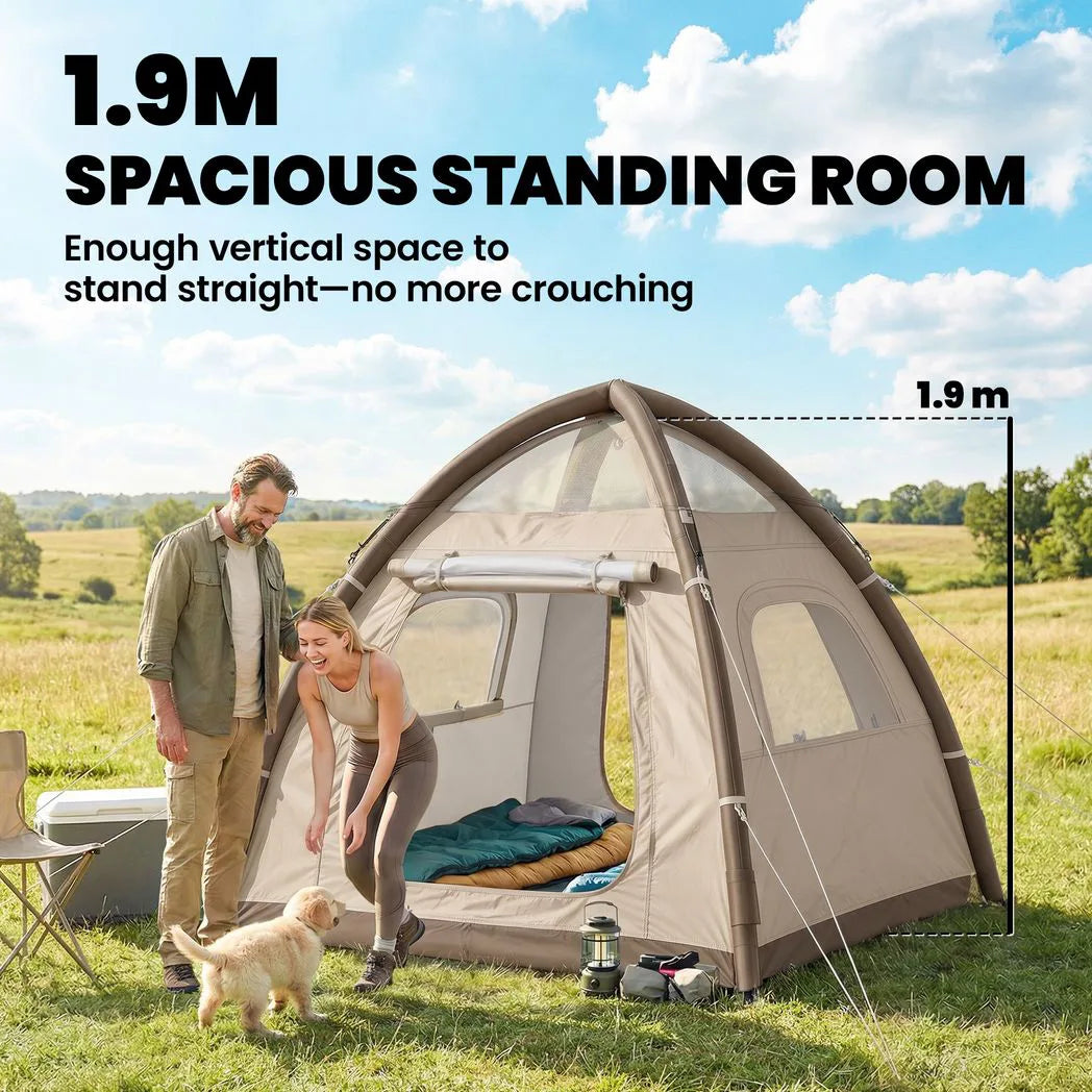 Outsunny Inflatable Camping Tent with Rainfly, 2-3 Man Air Tent 3000mm Waterproof Blow Up Tents, Cream