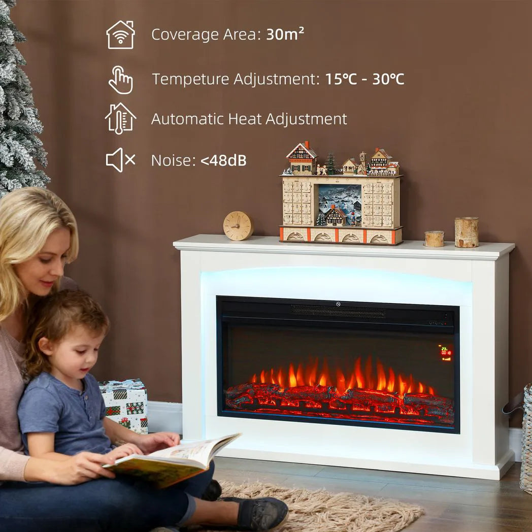 HOMCOM 2000W 5118 BTU Faux Flame Fireplace - White