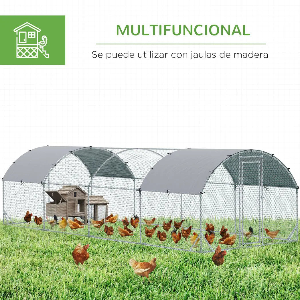 PawHut Walk In Chicken Run Galvanised Chicken Coop Hen Poultry House Cage Pet Playpen Garden with Water-Resist Covers