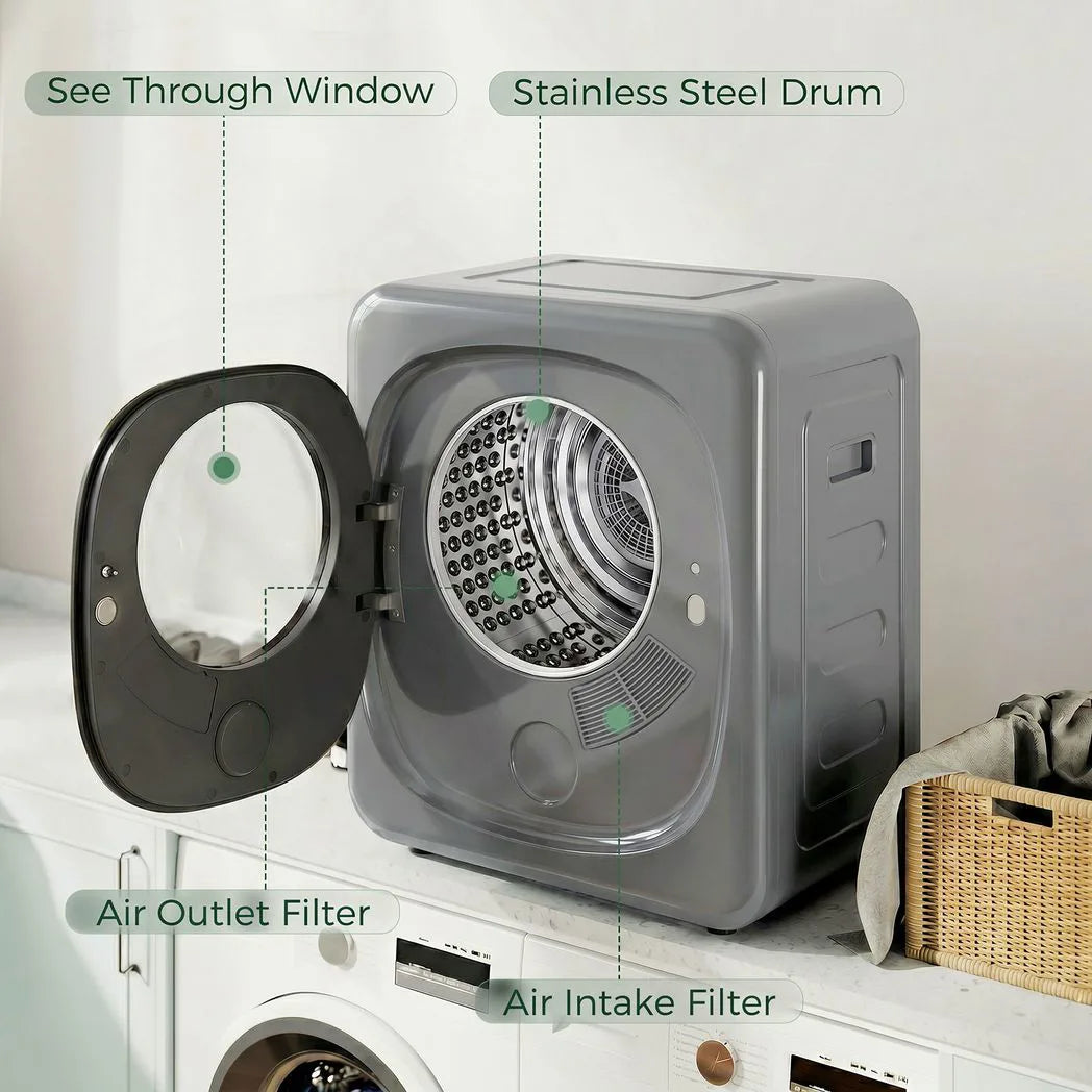 HOMCOM 4kg Vented Tumble Dryer with 5 Drying Mode, 800W Compact Freestanding Front Tumble Dryer, Silver