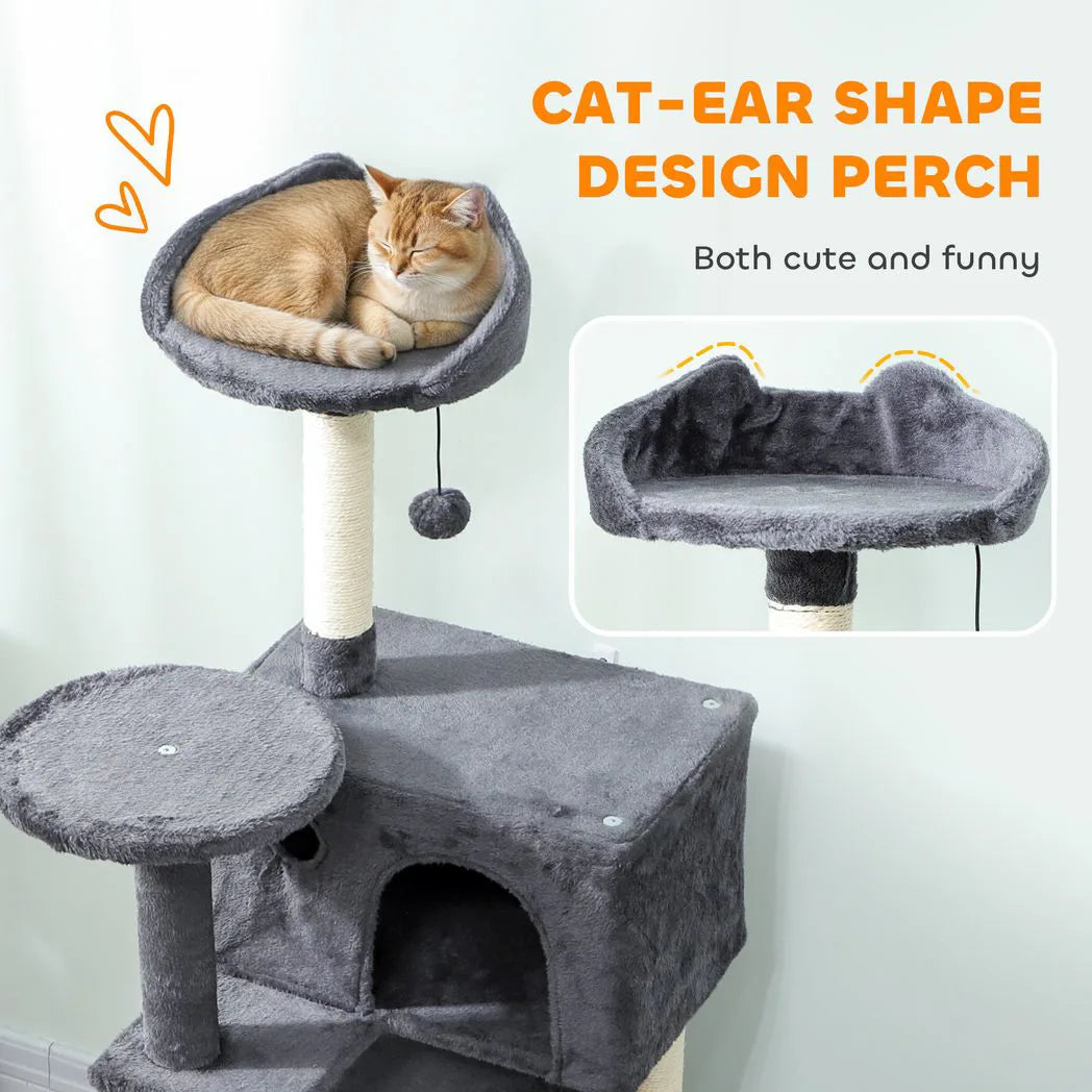 PawHut 160cm Large Cat Tree Tower with Sisal Scratching Posts, Condos, Plush Perches, Hammock, Ladder, Dark Grey