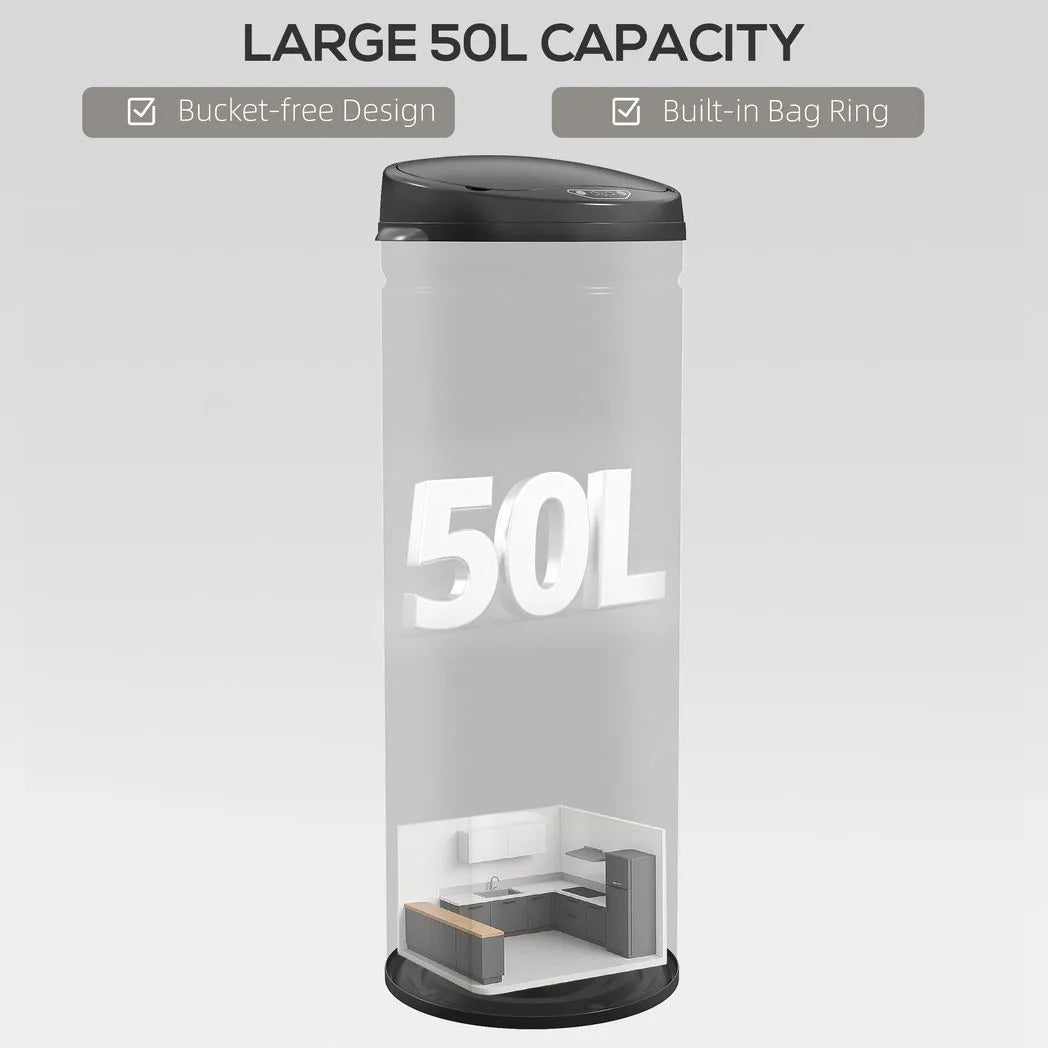 HOMCOM 50L Stainless Steel Sensor Bin - Black