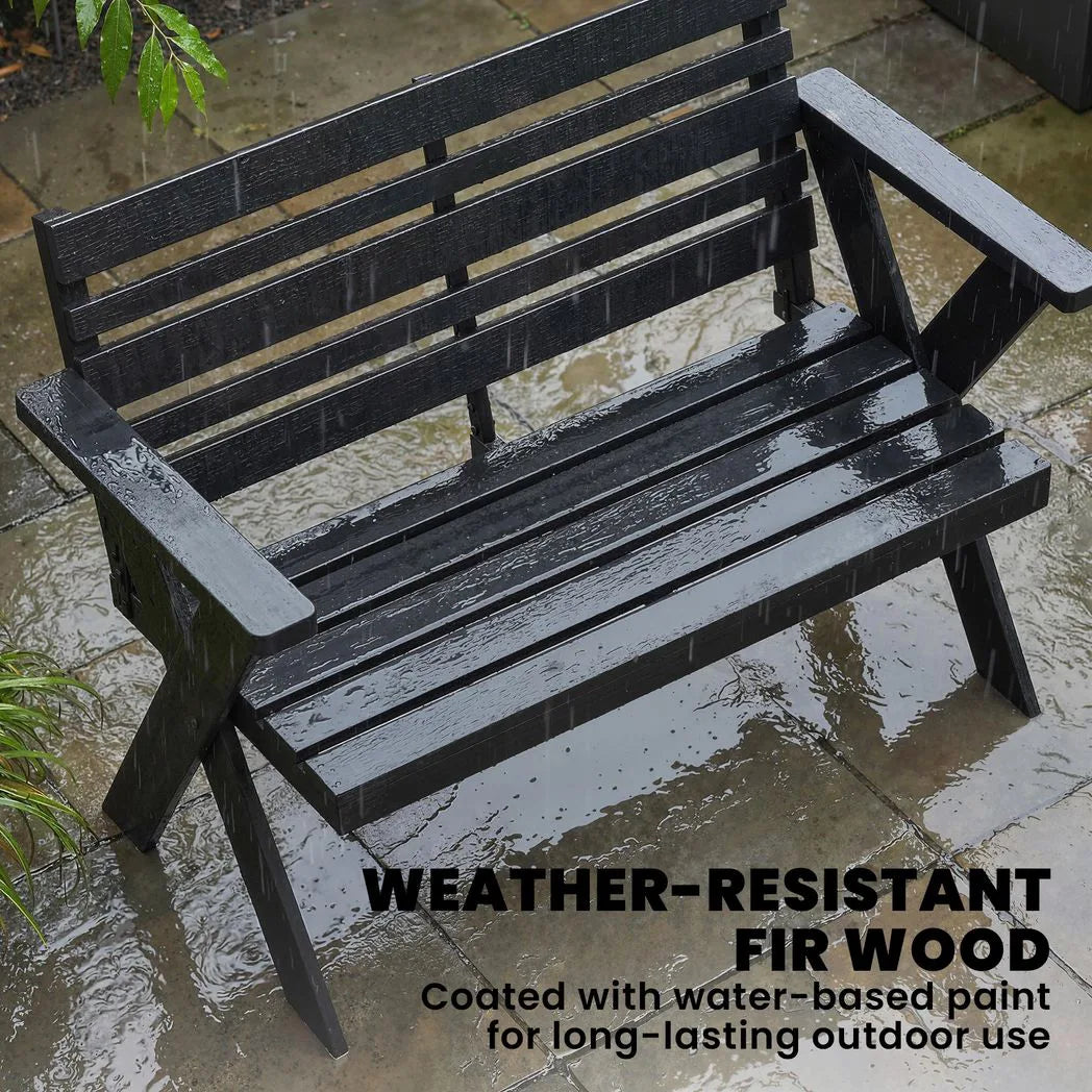 Outsunny 2 Seater Wooden Garden Bench, Slatted Patio Bench with Armrest and Backrest, Black