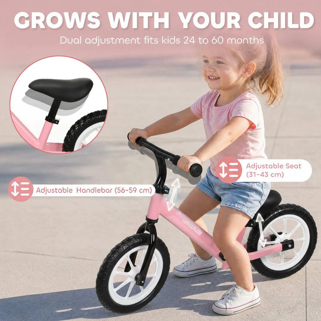 AIYAPLAY 11.2" Balance Bike for 2-5 Years, Toddler Bike with Lighting Wheels, Adjustable Seat & Handlebar, 360° Steering, Pink