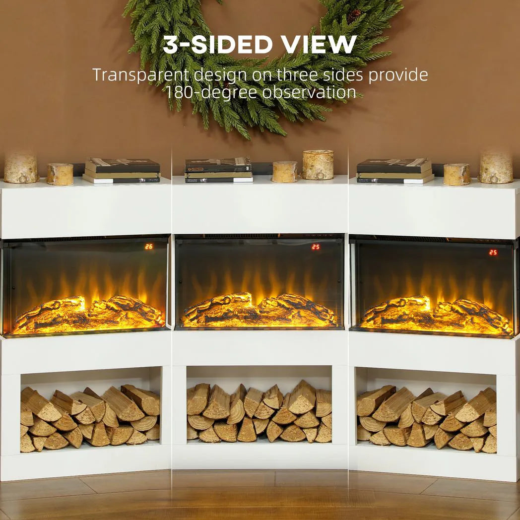 HOMCOM 19" Electric Fireplace with Surround, 3D Flame Effect, 6 Colours & 3 Brightness Levels, 1000W/2000W White Electric Fire and Mantel Reach up to 30? Space with Remote & Timer, 3 Sided View