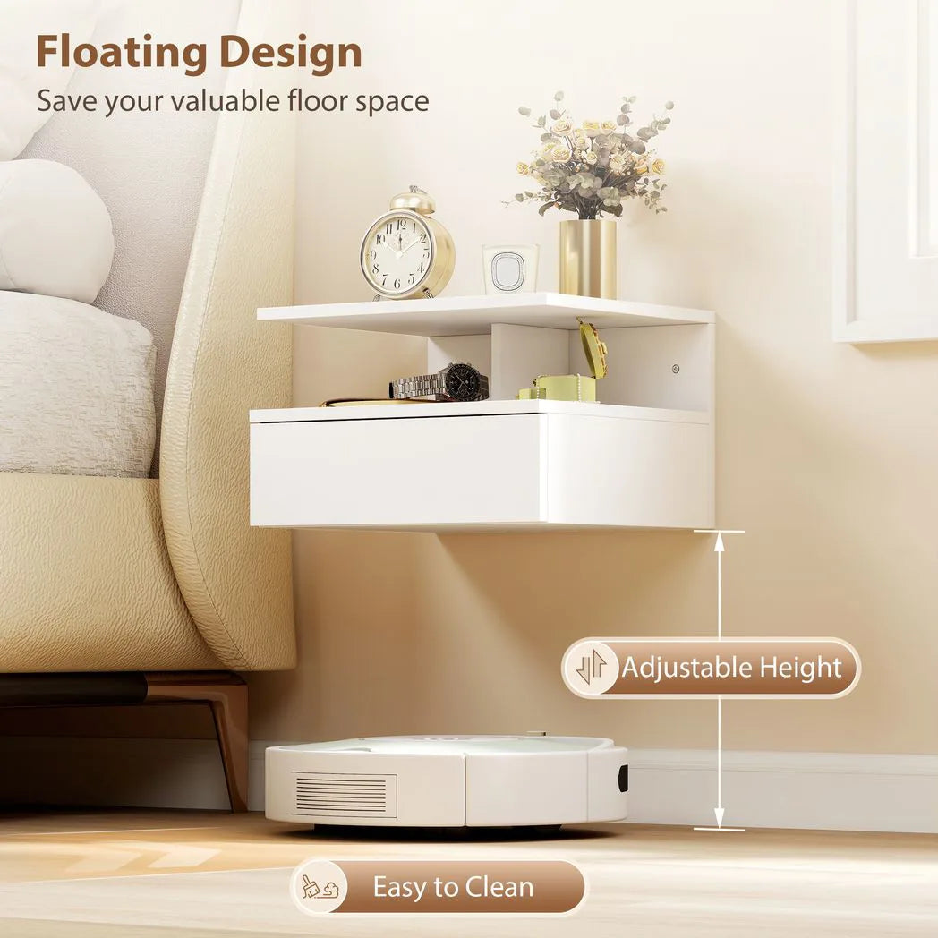 HOMCOM Set of Two Floating Bedside Tables - White