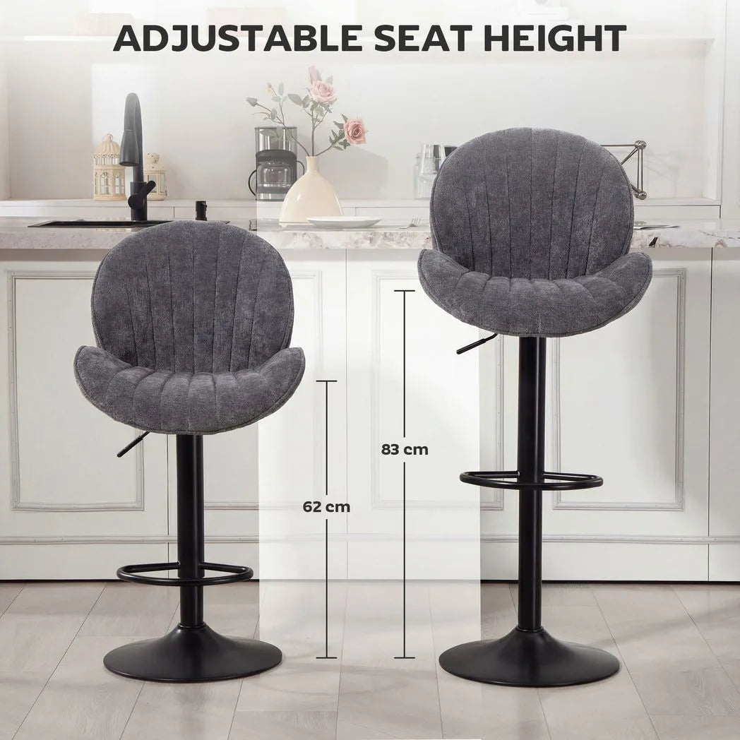 HOMCOM Bar Stools Set of 2, Swivel Barstools with Back, Adjustable Height and Footrest for Kitchen Island, Dining Room, Grey