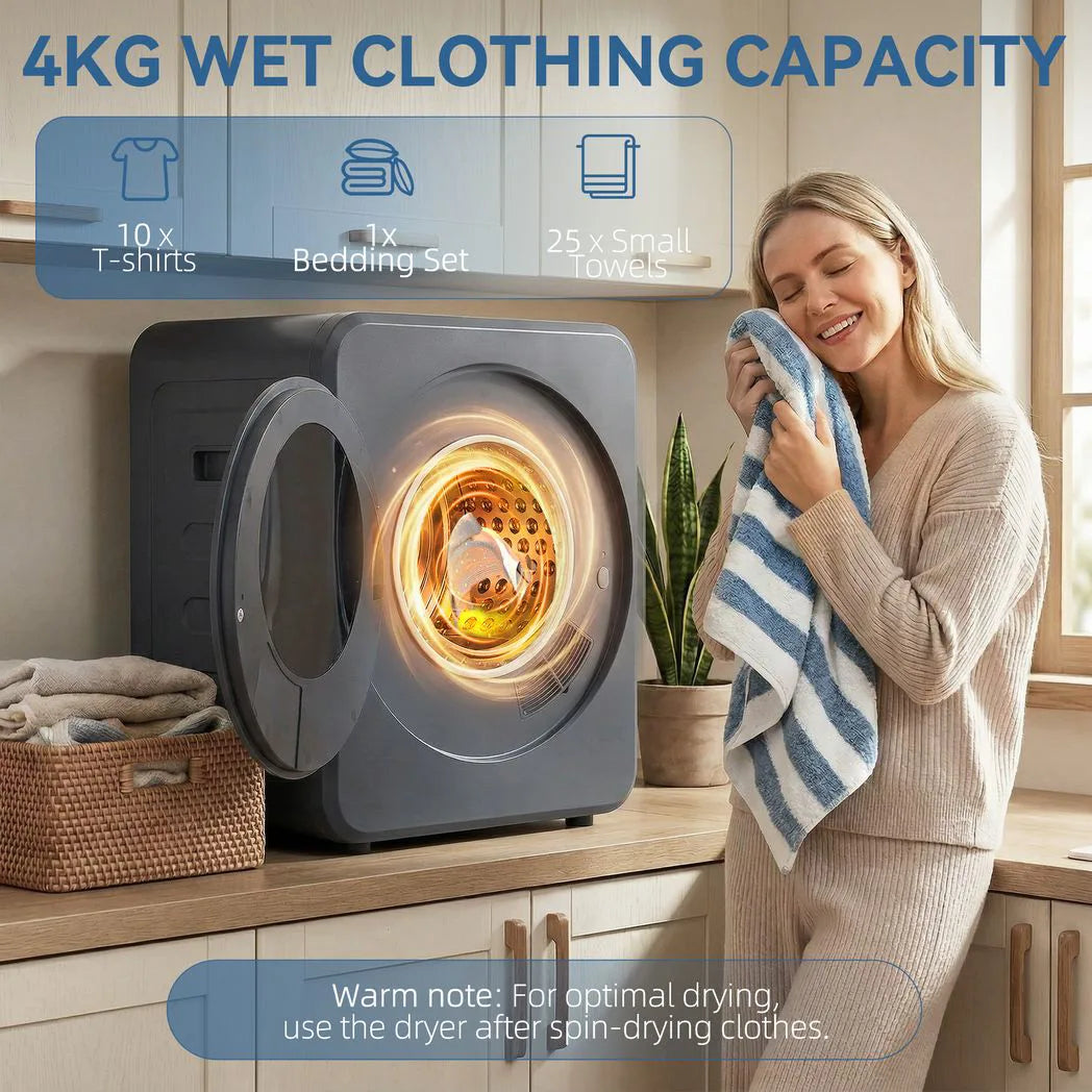 HOMCOM Vented Tumble Dryer, 4 kg Front Tumble Dryer with Stainless Steel Tub, 800W Compact Freestanding Grey