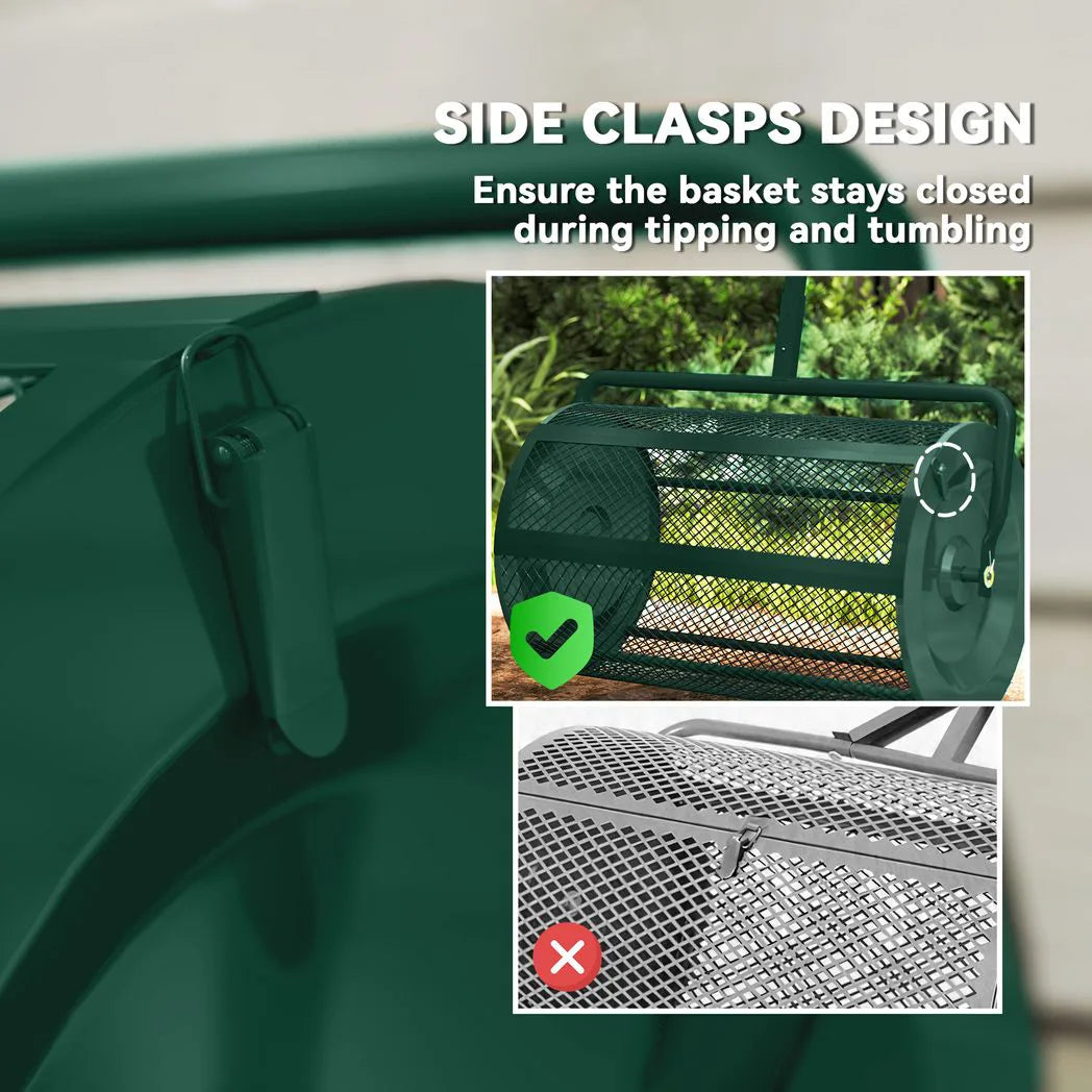 Outsunny Compost Spreader, 24" Peat Moss Spreader with Height Adjustable T Shaped Handle and Metal Mesh Basket, Garden Spreader for Seeding, Spreading Manure, Green