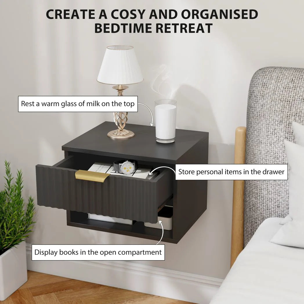 HOMCOM Floating Nightstands Set of 2, Modern Wall Mounted Bedside Tables, Black