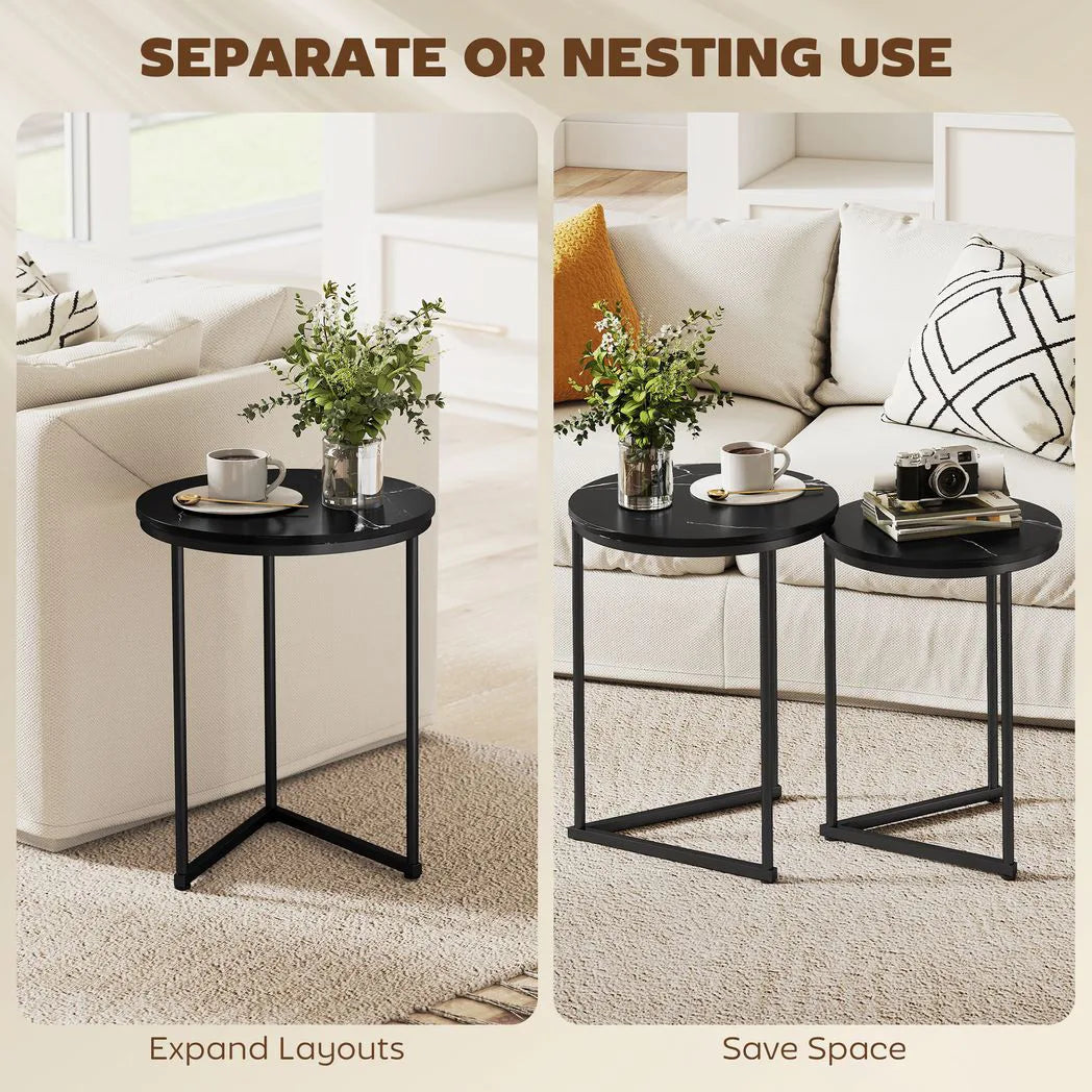 HOMCOM Set of Two Marble-Effect Nest of Tables - Black Marble Effect