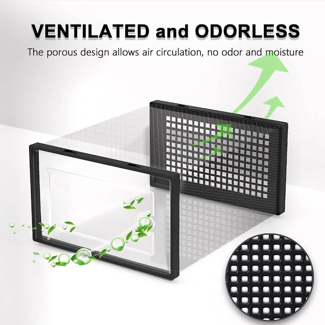 Brand New 12-Piece Set of Clear Shoe Boxes/Storage Bins — Plastic, Stackable-Black