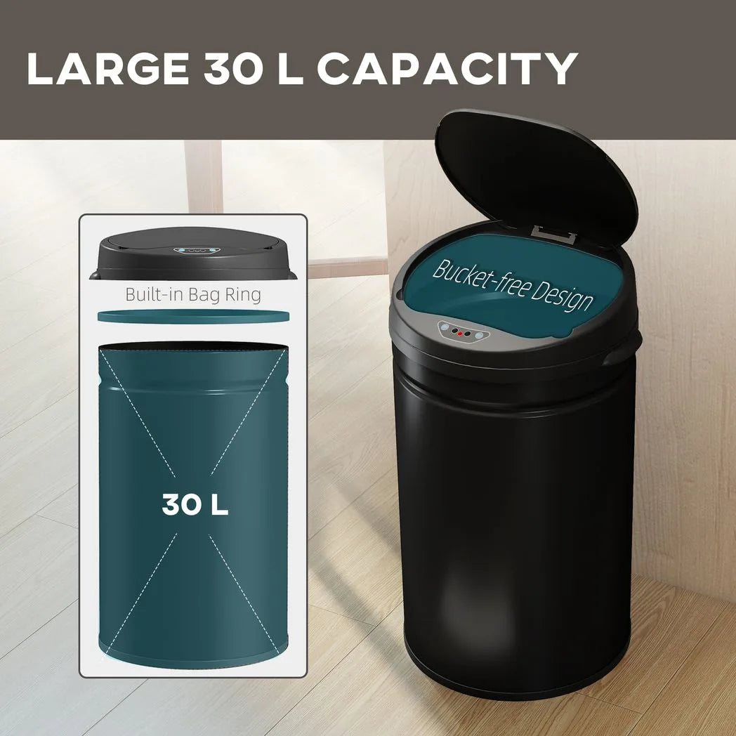 HOMCOM 30L Stainless Steel Sensor Bin - Black