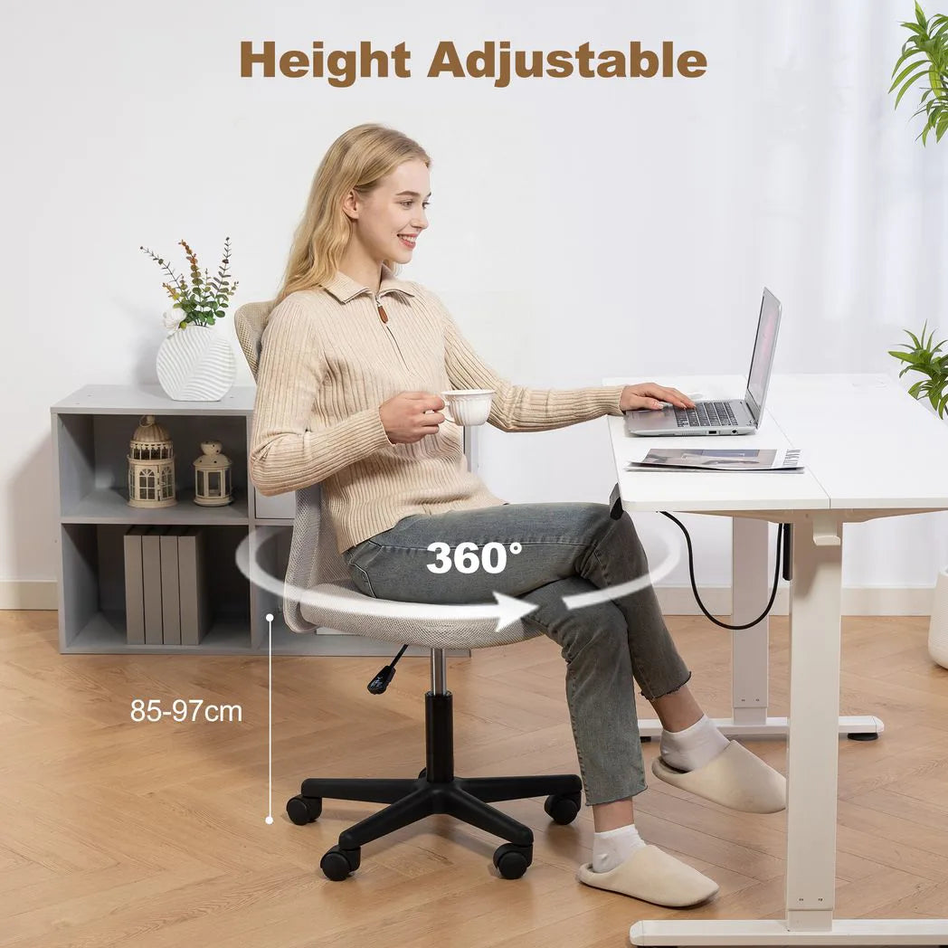 Vinsetto Computer Desk Chair, Mesh Office Chair with Adjustable Height and Swivel Wheels, Armless Study Chair, Beige
