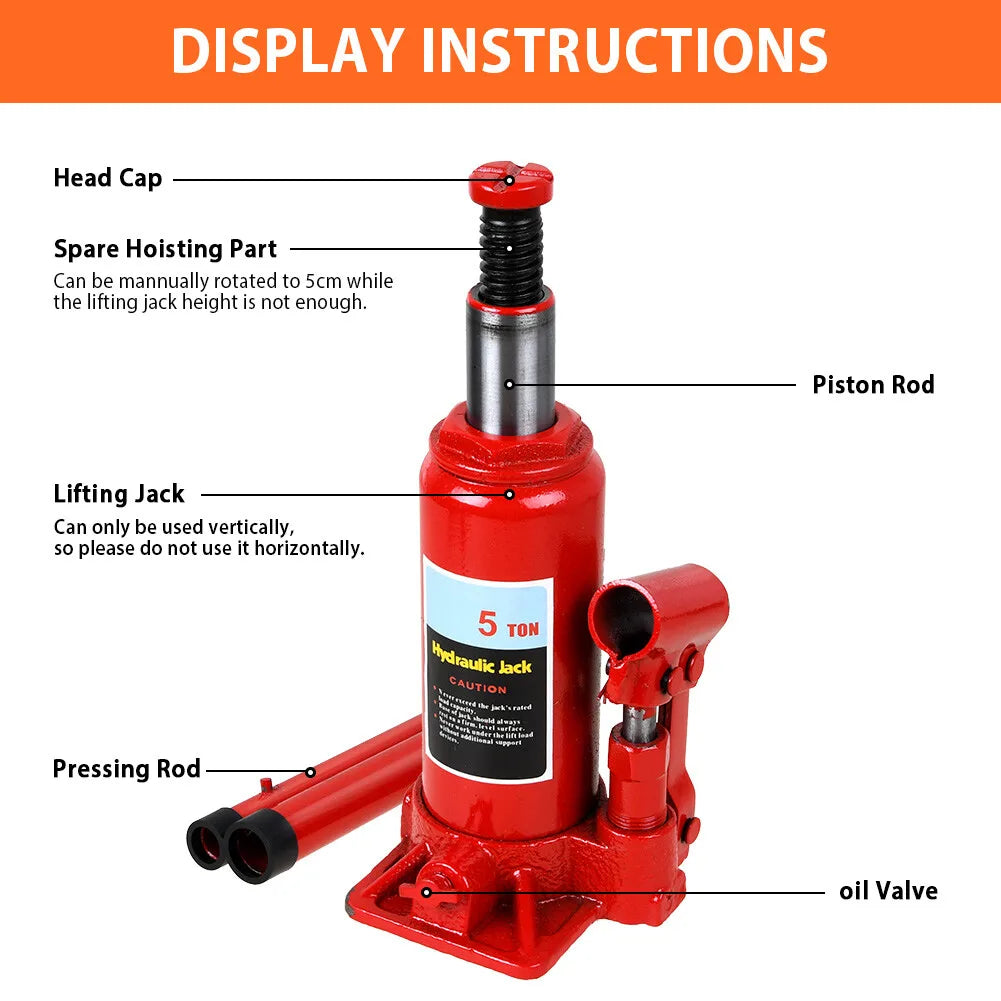 5 Ton Bottle Jack Heavy Duty Hydraulic Lifting Ram Car Van Boat Truck Caravan UK