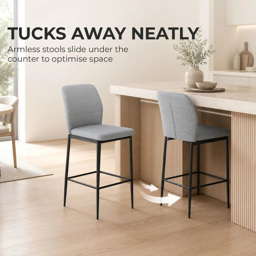 HOMCOM Modern Tall Chairs, Set of 2 Velvet Bar Stools with Footrest and Backrest, Kitchen & Living Room Stools, Grey