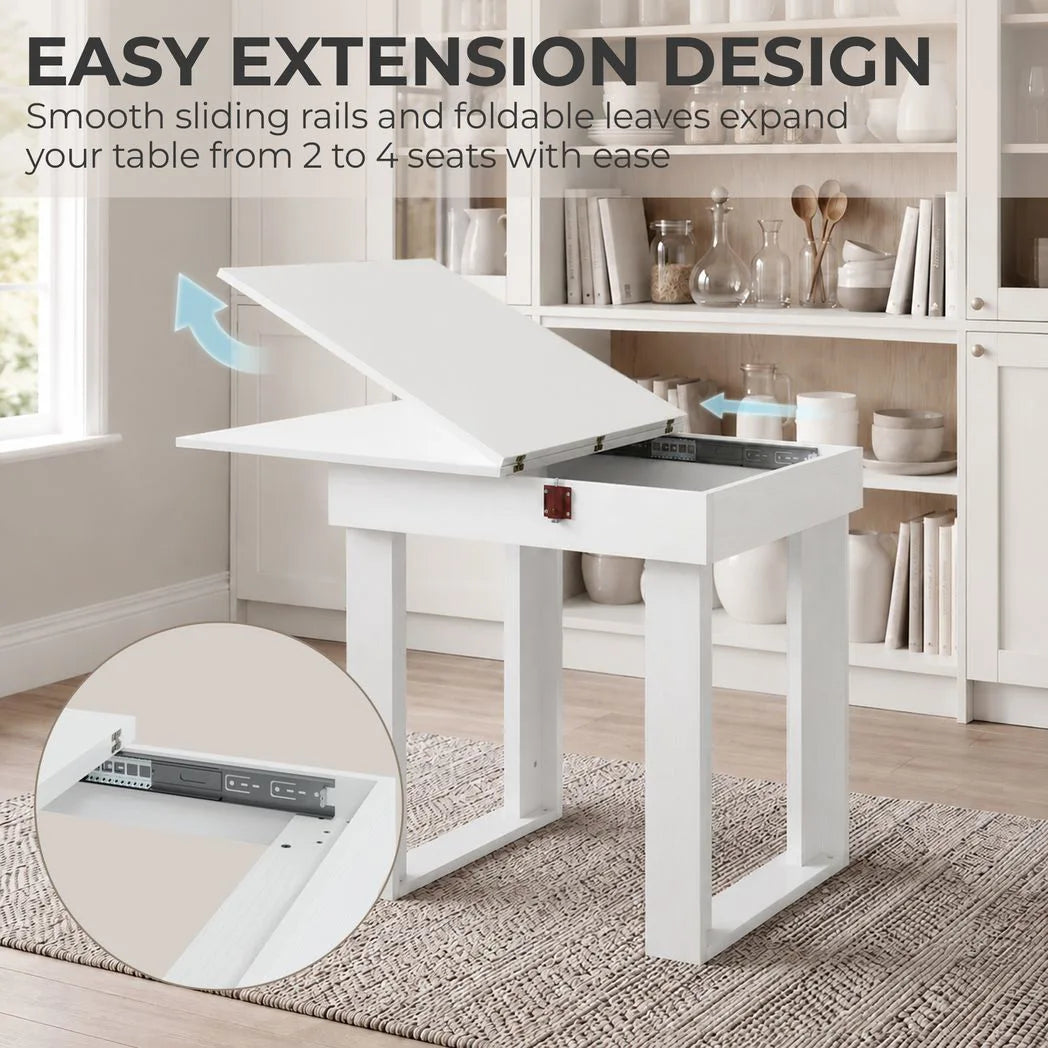 HOMCOM Folding Dining Table Under-Table Storage Extendable Kitchen Table Steel Rail White
