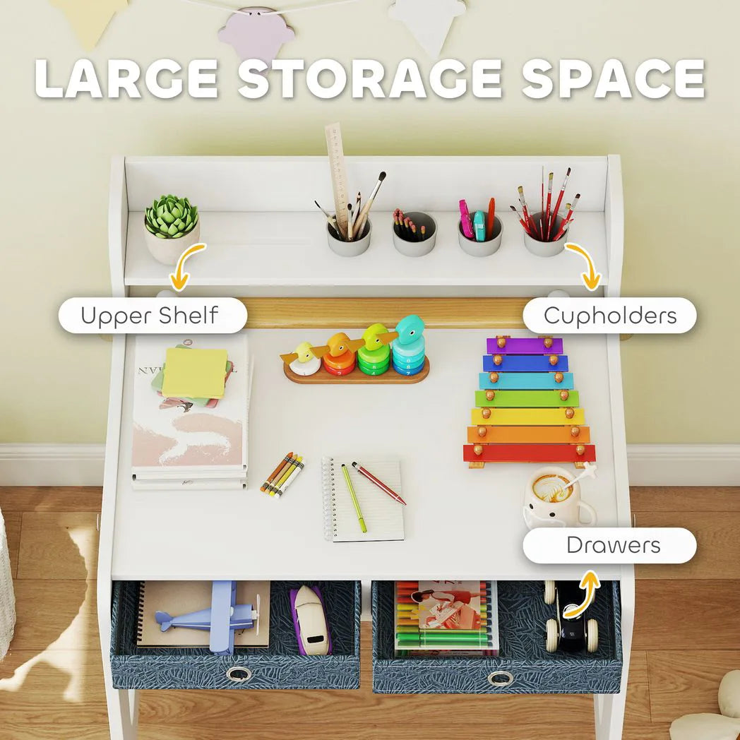 AIYAPLAY Art Table and Chair Set for children, Kids Art Desk and Chair Set with Storage Shelf and Drawers
